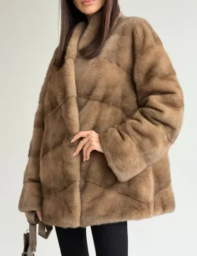 Полушубок пастель мех норка - фото 1