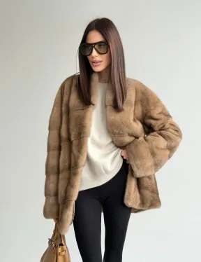 Полушубок пастель мех норка - фото 13