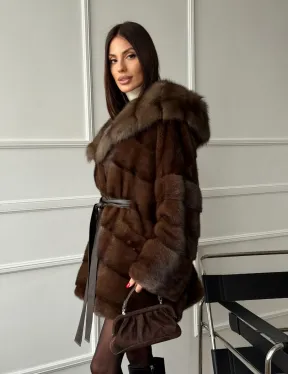 Шуба норка - кимоно с капюшоном - фото 13