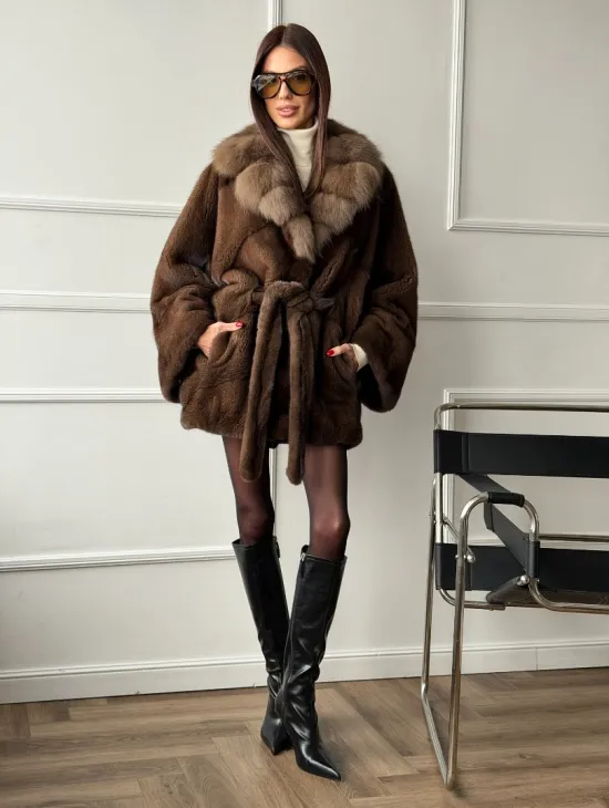 Полушубок автоледи норковый - воротник куница - фото 8