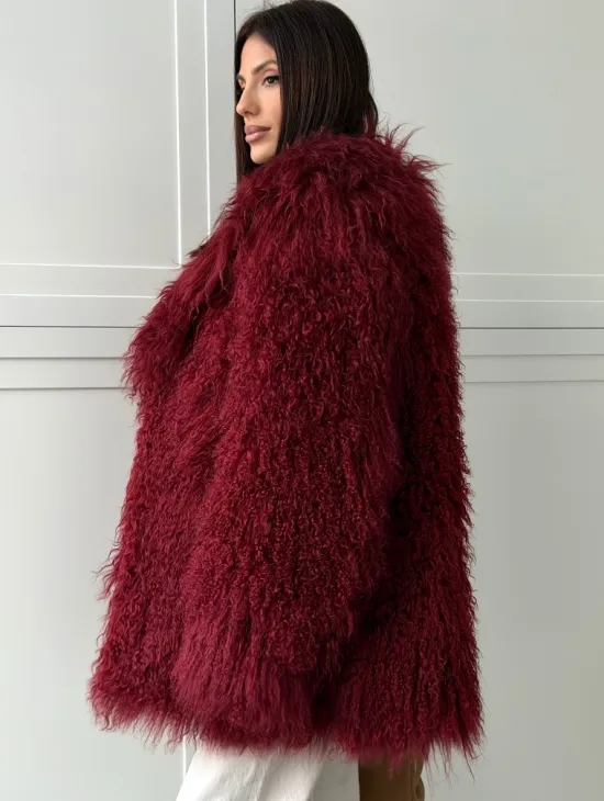 Шуба из ламы PREMIUM - бургунди - фото 5