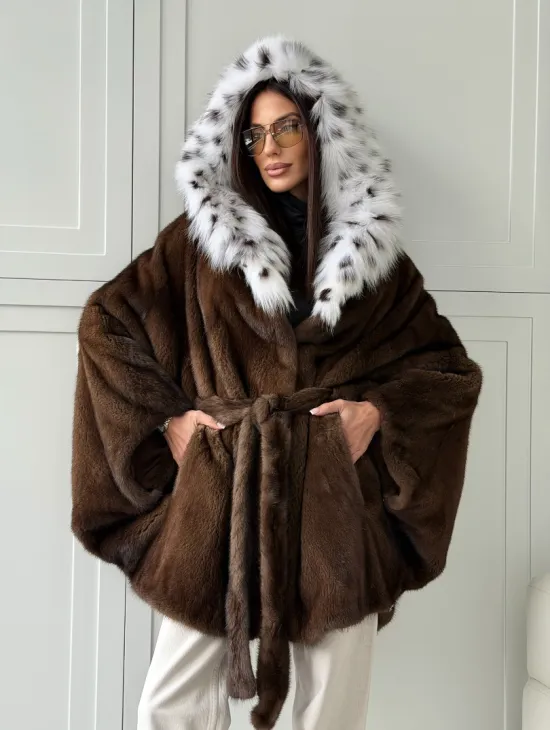 Норковая шуба с капюшоном по рысь - фото 11