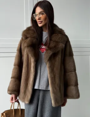 Куртка из меха норки - воротник куница - фото 0