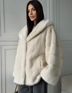 Норковый полушубок с капюшоном кобра - фото 8