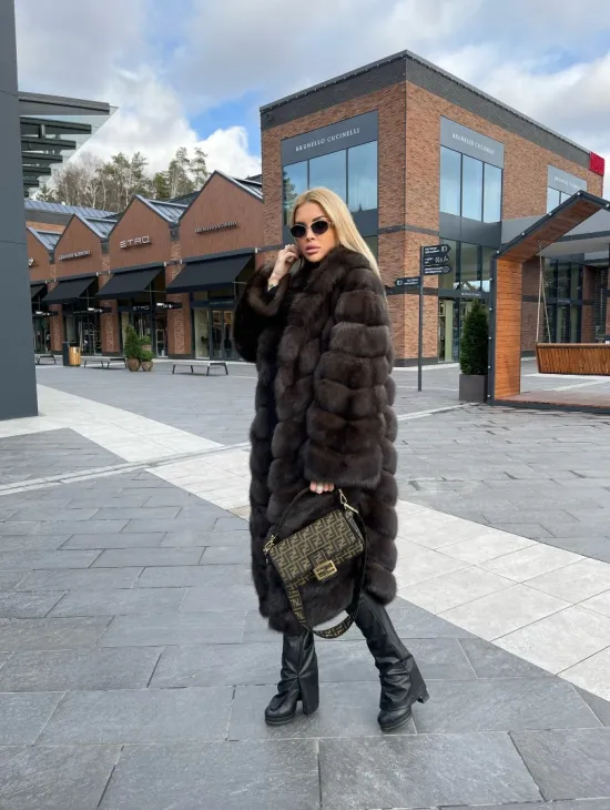 Шуба из меха соболя, воротник шаль - фото 0