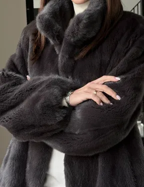 Меховой норковый жакет (серый) - фото 2