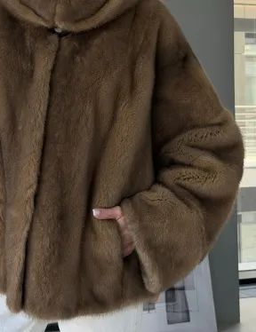 Женский норковый полушубок с капюшоном - фото 2