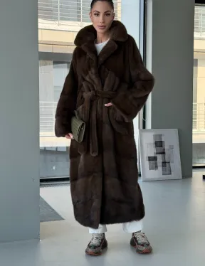 Коричневая норковая шуба - кимоно - фото 4