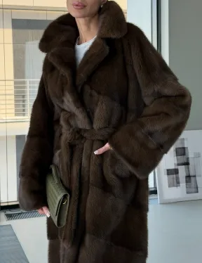 Коричневая норковая шуба - кимоно - фото 3