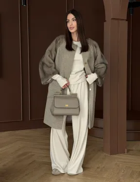 Женское пальто с меховыми рукавами из норки - фото 12