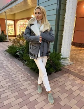 Дубленка - авиатор из винтажной кожи - фото 5