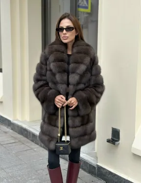 Роскошная шуба из меха баргузинского соболя - воротник шаль - фото 3