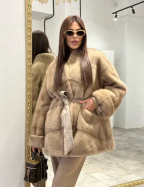 Полушубок из меха норки NAFA MINK в натуральном цвете пастель - фото 0