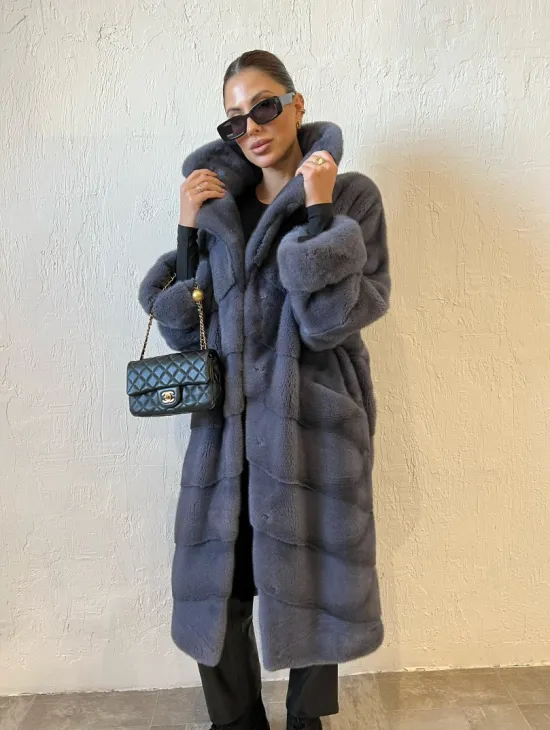 Шуба серого цвета из меха норки ПРЕМИУМ качества - фото 5