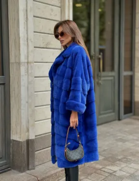 Шуба из меха норки - цвет синий - фото 4