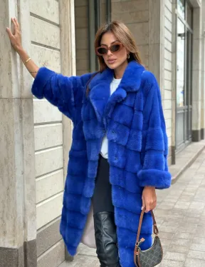 Шуба из меха норки - цвет синий - фото 2
