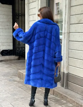 Шуба из меха норки - цвет синий - фото 1