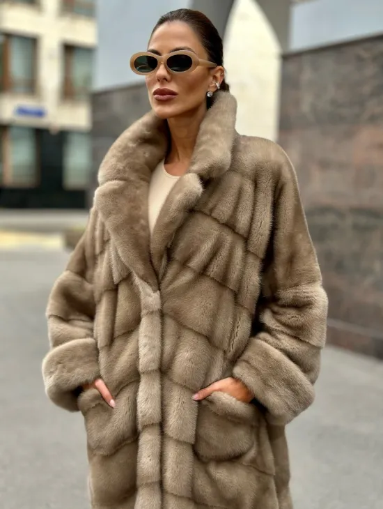 Норковая шуба в цвете пастель - аукционная норка - фото 0