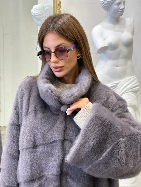 Шуба из норки стойка воротник - фото 1