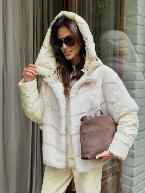 Норковый пуховик/жилет 2в1 - жемчуг - фото 9