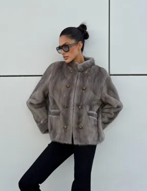 Жакет норковый в цвете сапфир - фото 14