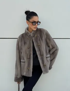 Жакет норковый в цвете сапфир - фото 13