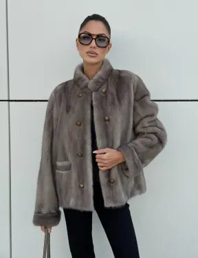 Жакет норковый в цвете сапфир - фото 0