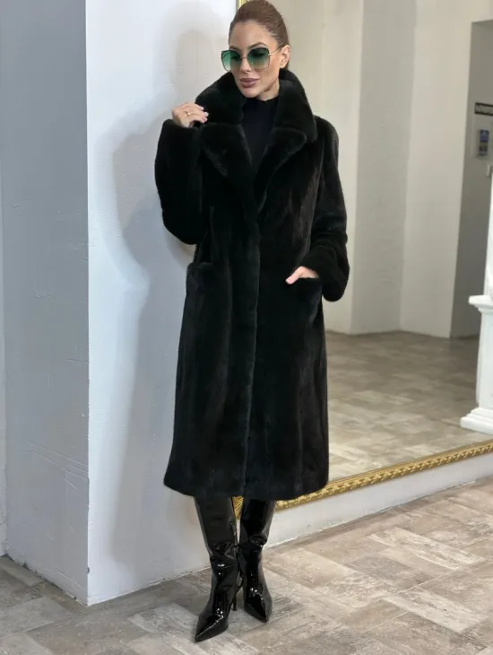 Элегантное пальто из плюшевой норки VELVET - цвет черно-зеленый - фото 7