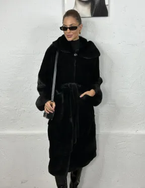 Черная шуба из импортной норки с капюшоном - фото 5
