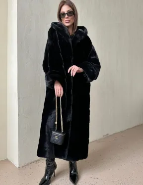 Шуба из аукционной норки VELVET, паркет с капюшоном - фото 0