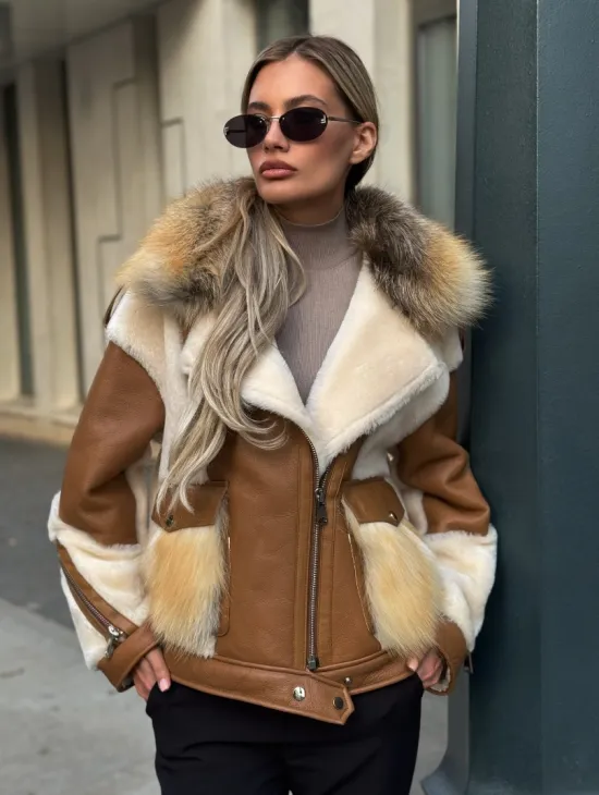 Стильная дубленка из мериноса - цвет кэмел - фото 0