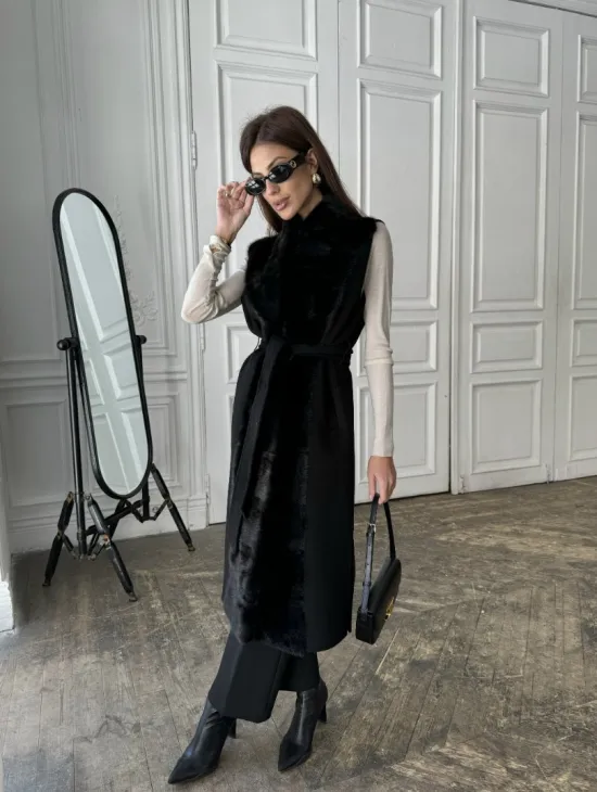 Стильное кашемировое пальто с мехом норки - фото 6