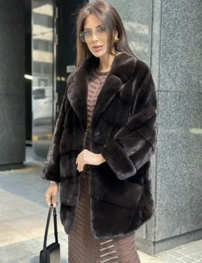 Укороченная норковая шуба в цвете шоколад - фото 0