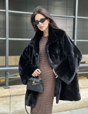 Норка BLACKGLAMA стойка воротник паркет - фото 0