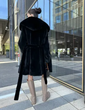 Шуба норковая с капюшоном, мех BLACKGLAMA - фото 7