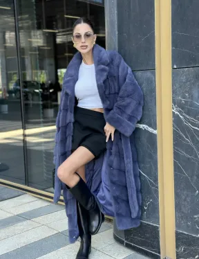 Норковая шуба с английским воротником - цвет джинс - фото 11