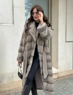Шуба из норки  серого цвета - сапфир с английским воротником - фото 10