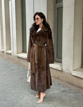 Классическая норковая шуба  натуральный цвет - орех - фото 9