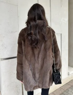 Норковая шуба в коричневом оттенке - Соболь - фото 2